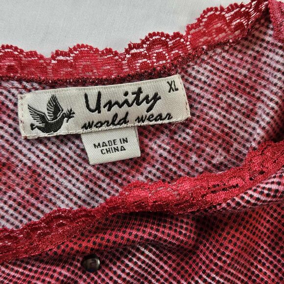Unity One World Womens XL Red Asymmetrical Studded Lace Trim Boho Top - Picture 3 of 9